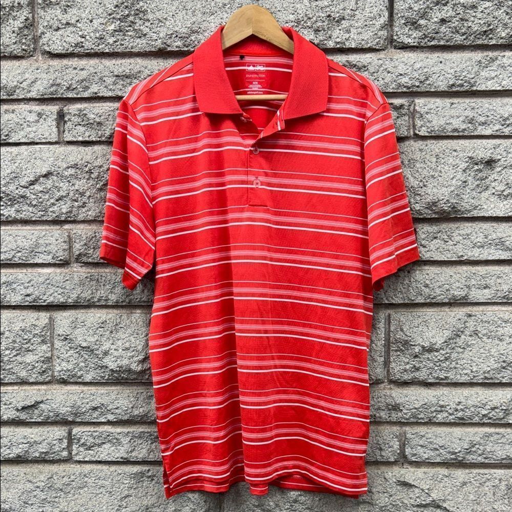 adidas Red and White Striped Golf Polo Shirt